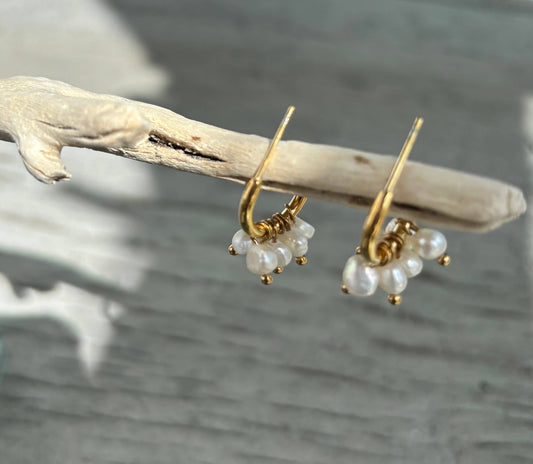 18ct Gold Plated Fresh Water Pearl Half Hoop Earrings