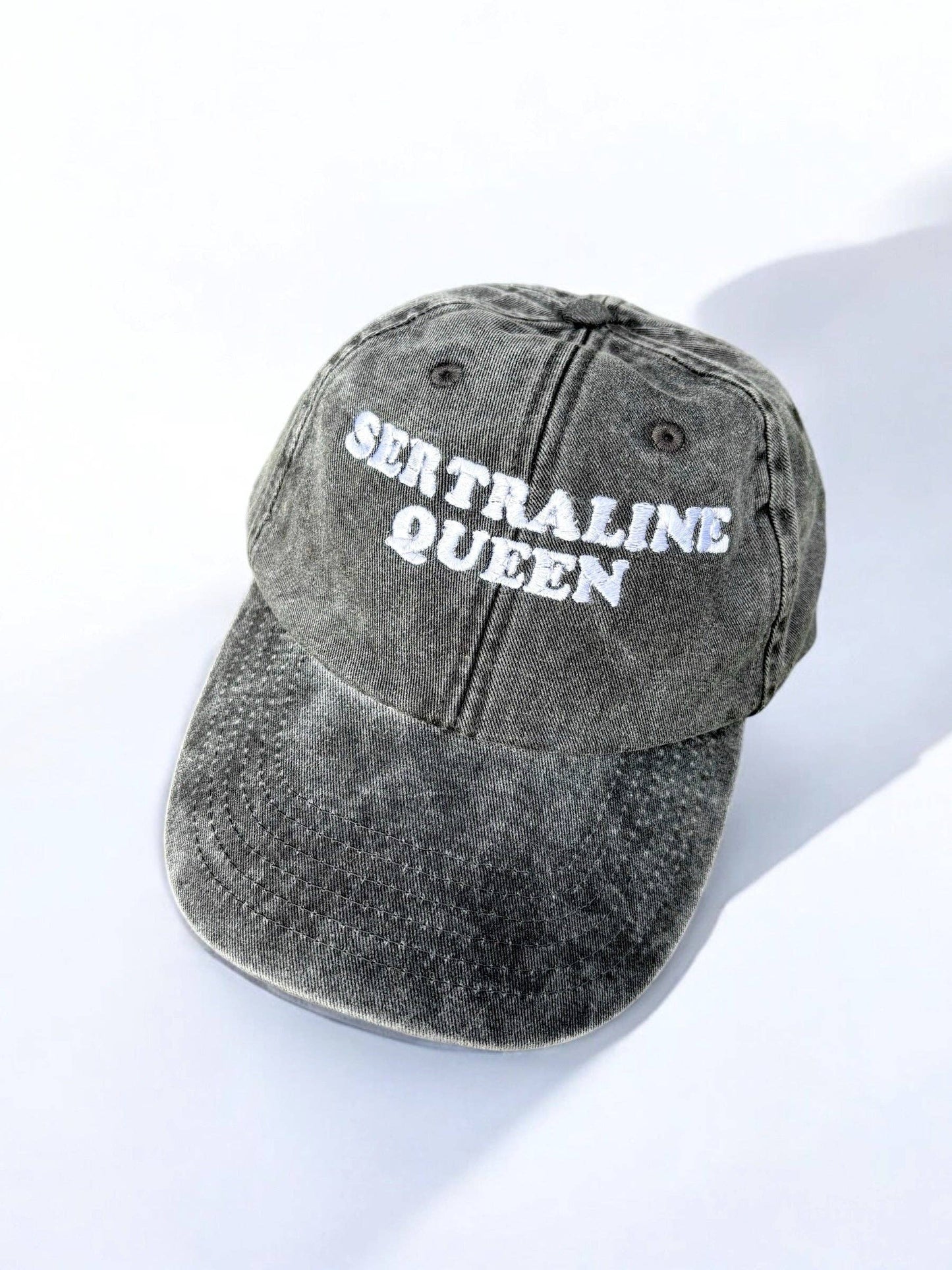 Sertraline Queen embroidered baseball cap: Acid Wash Black