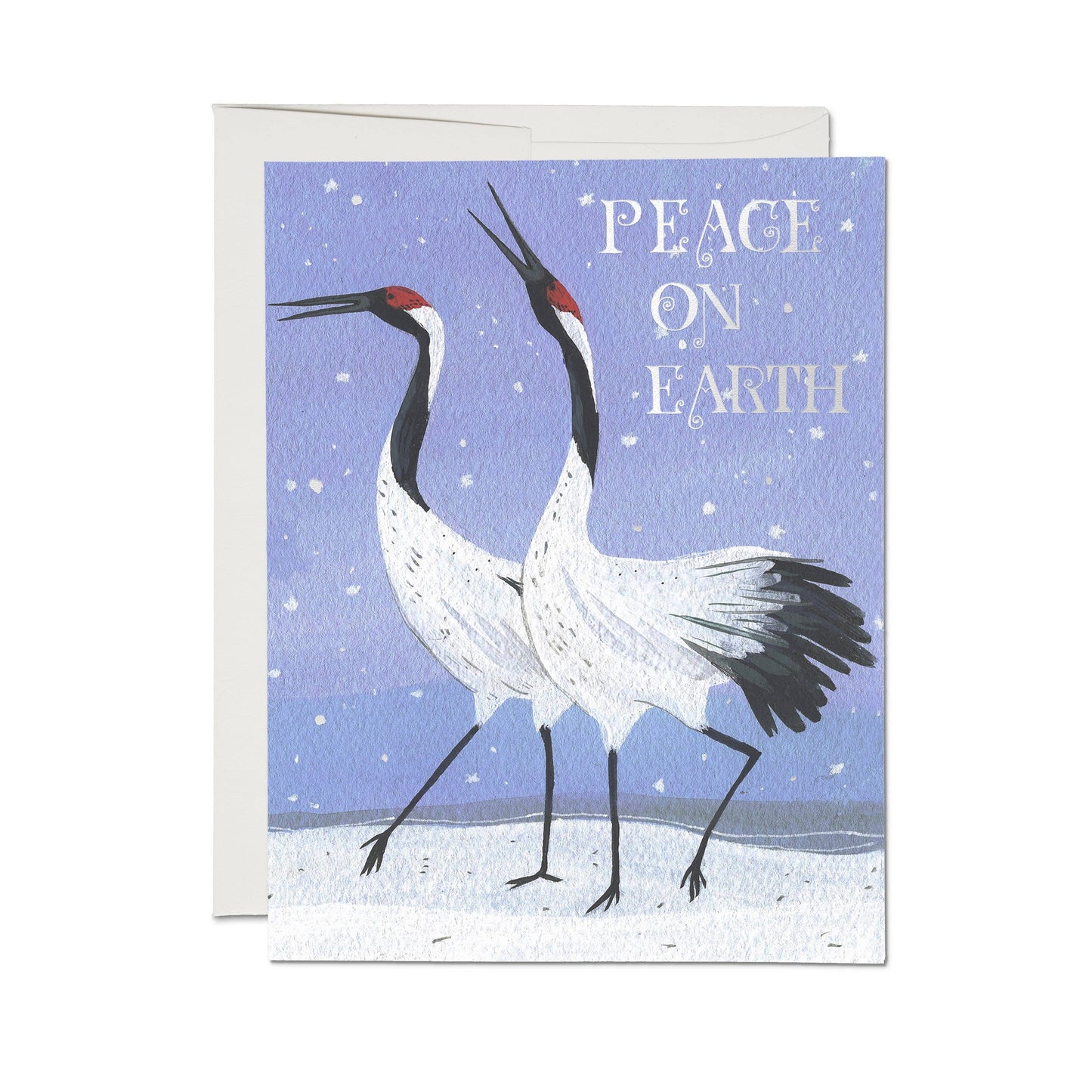 Snow Crane Peace on Earth Christmas card