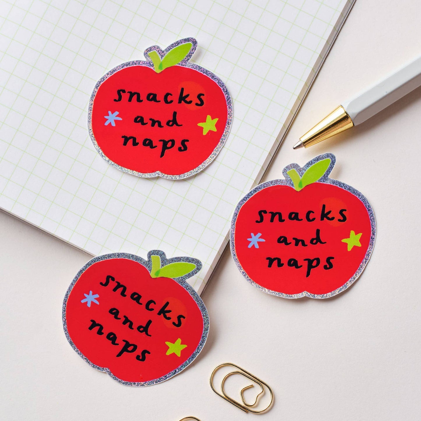 Snacks and Naps Apple Holographic Sticker: Without Backing Card
