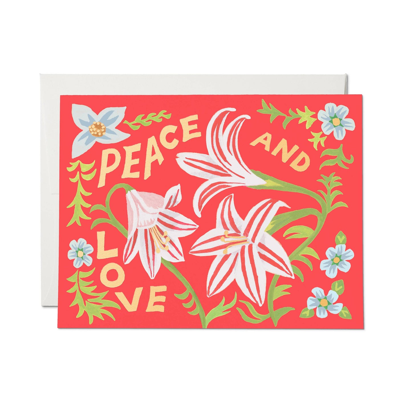 Peace and Love Amaryllis foiled Christmas greeting card