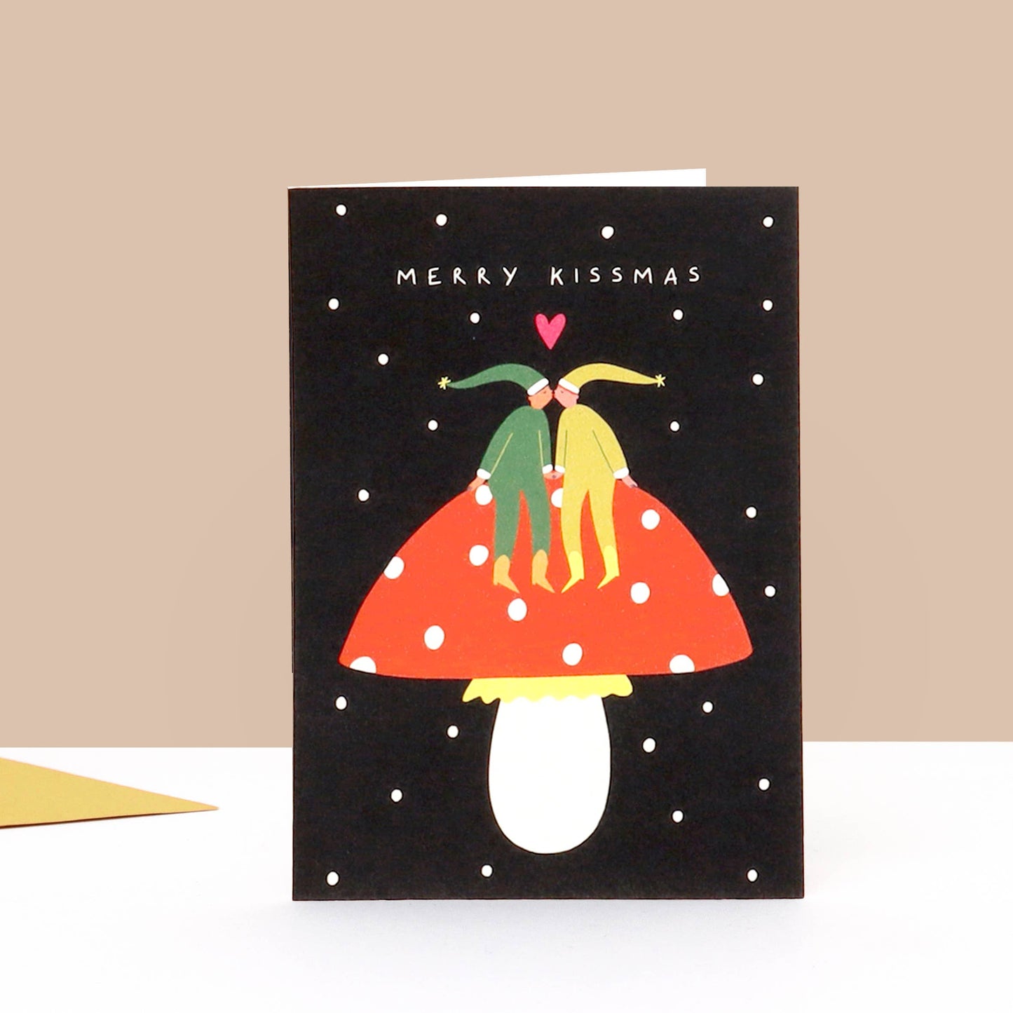 Merry Kissmas Christmas Card | Elves | Mushroom Card