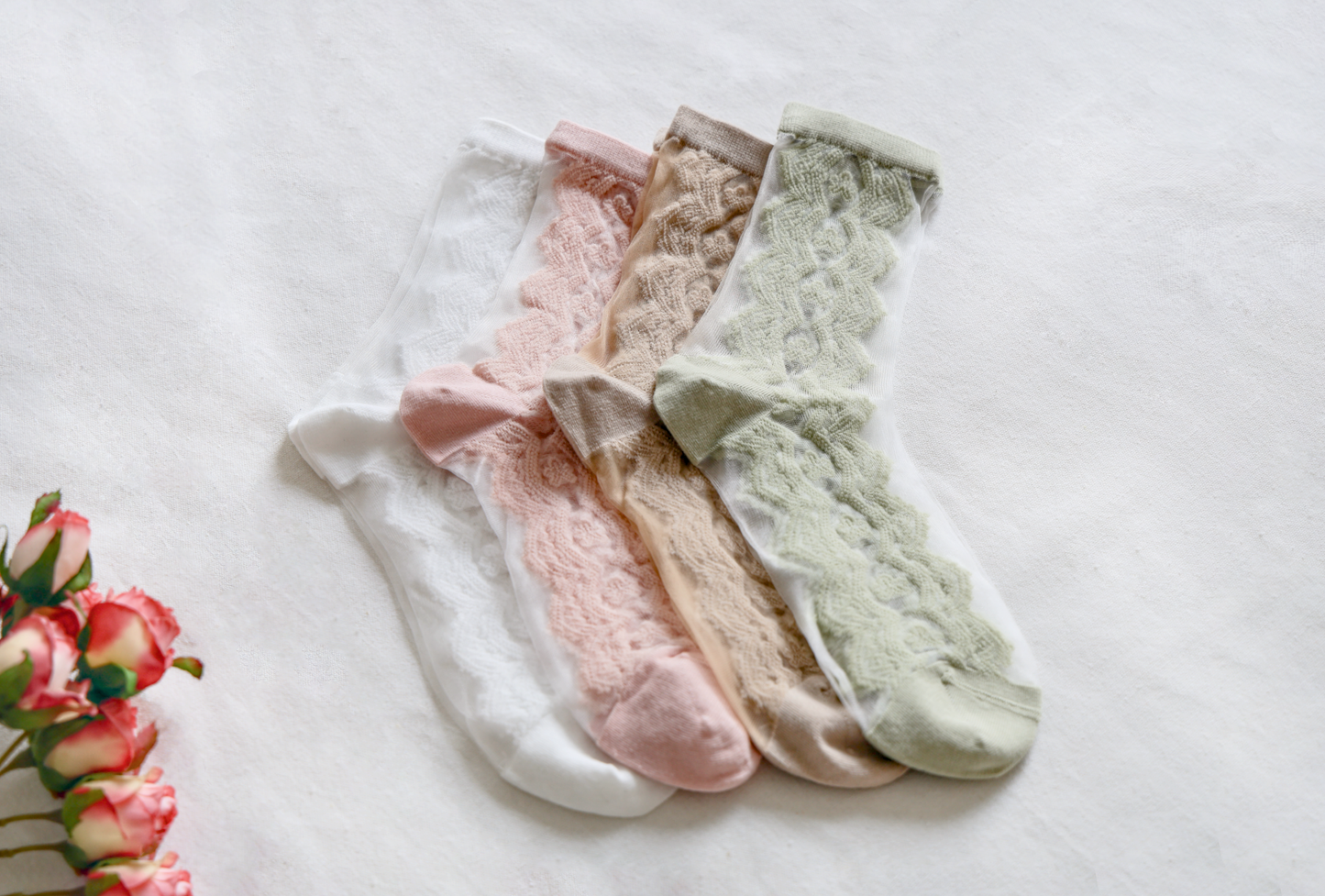 Women's Sheer Mesh Socks -Breathable Cotton Blend for Summer: Green