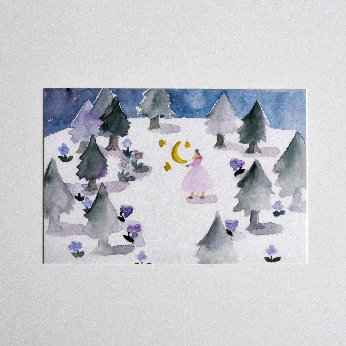 Japanese illustrator Postcard -  A girl who sees the moon off