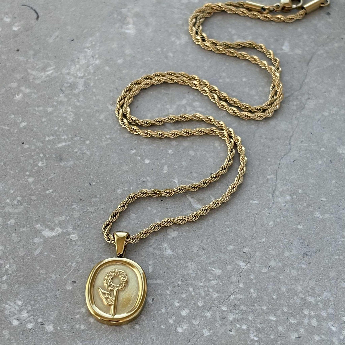 Tarnish Resistant Flower Wax Seal Pendant Necklace