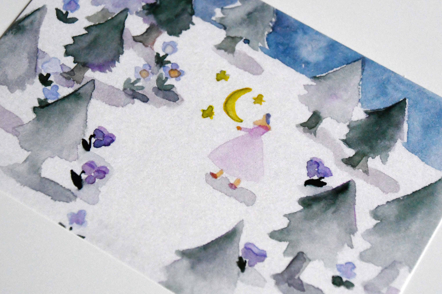 Japanese illustrator Postcard -  A girl who sees the moon off