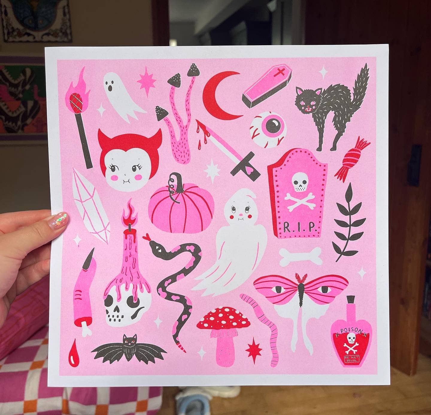 Spooky Season Square Risograph Print 30x30cm
