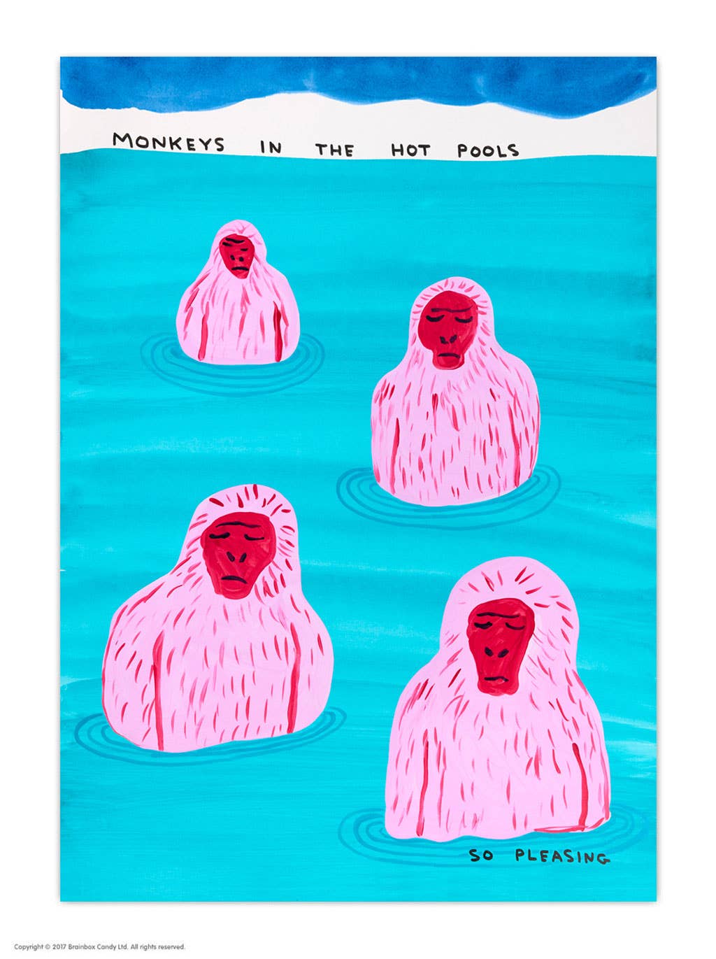 Funny A6 Art Postcard by David Shrigley - Monkeys In Pool