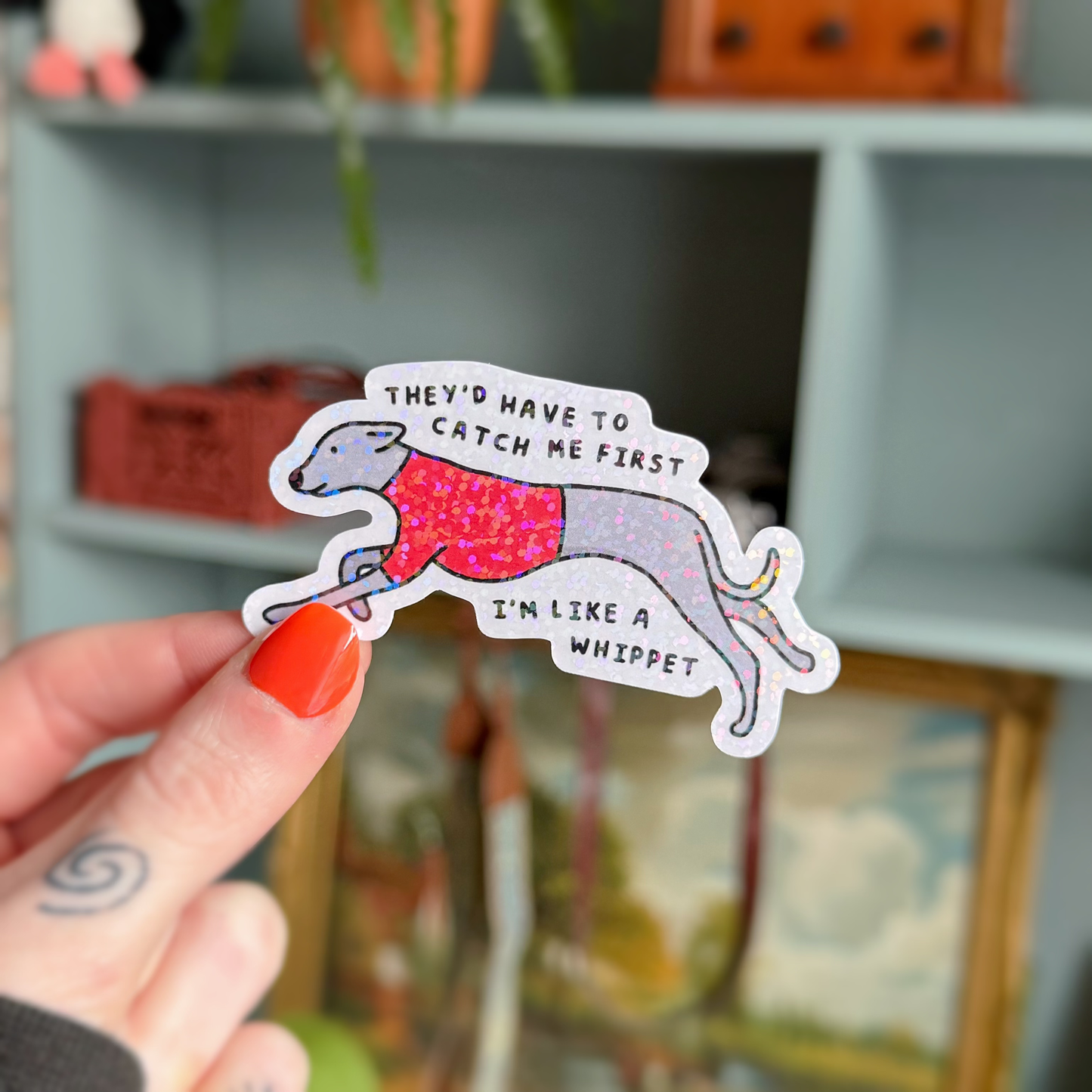 Whippet Vinyl Sticker | Sparkly Laptop Sticker