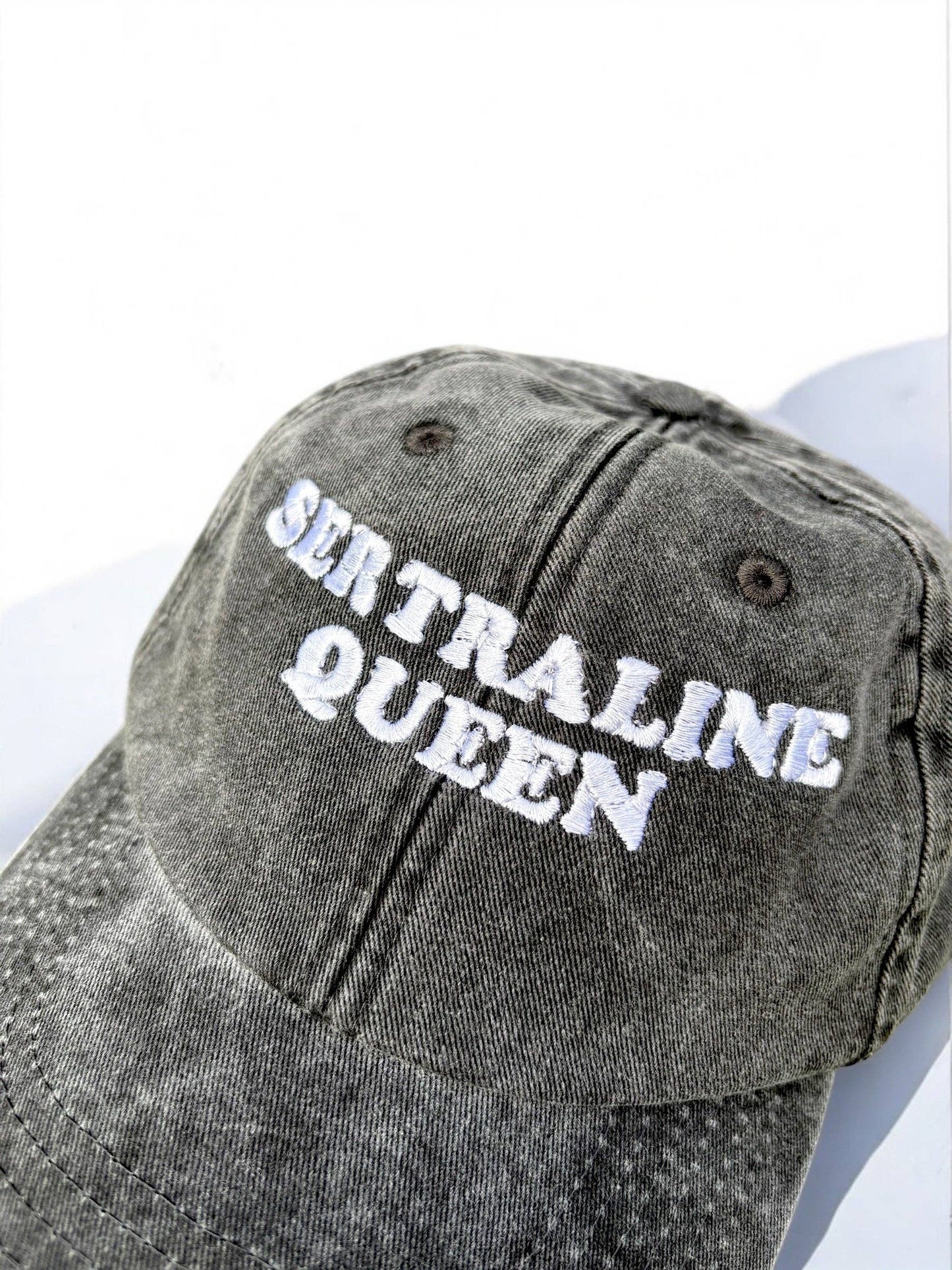 Sertraline Queen embroidered baseball cap: Acid Wash Black