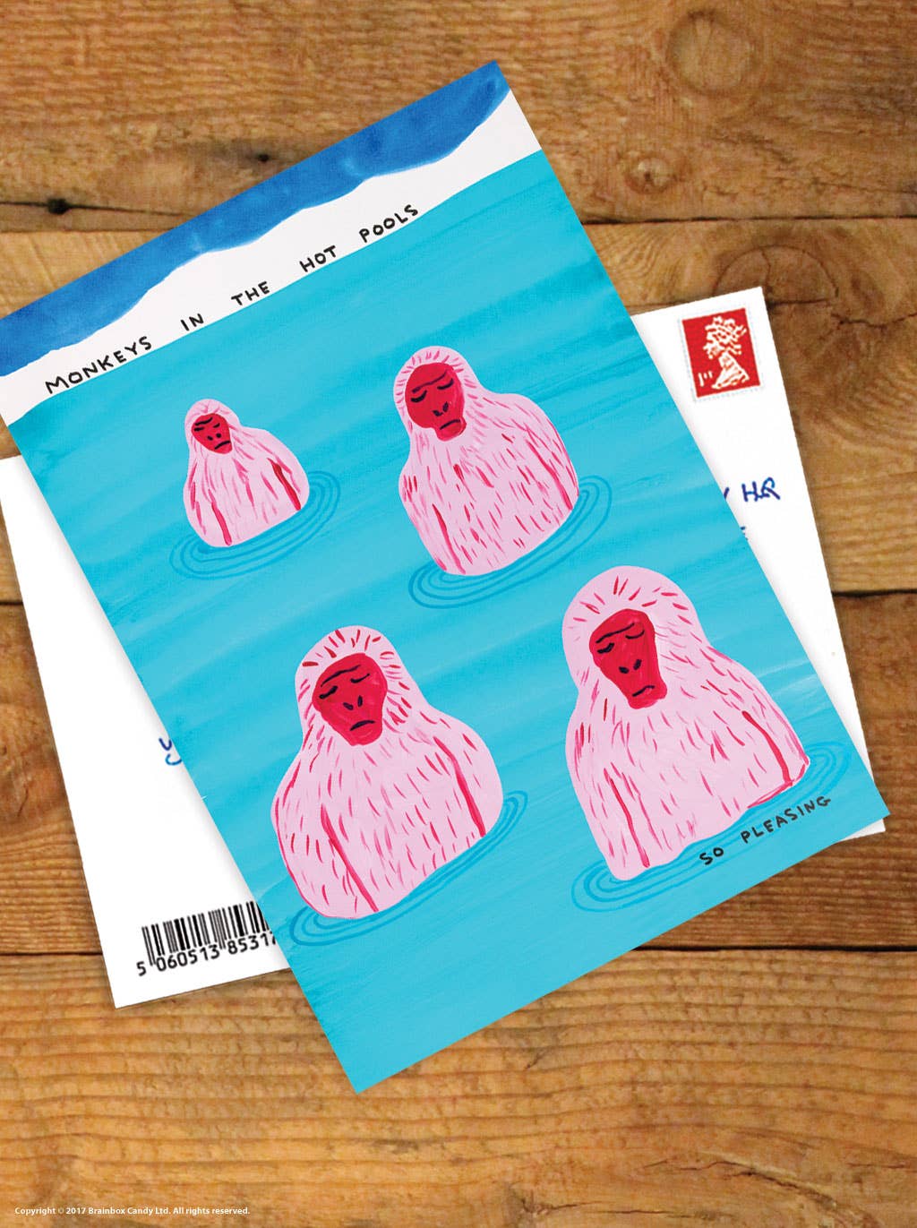 Funny A6 Art Postcard by David Shrigley - Monkeys In Pool