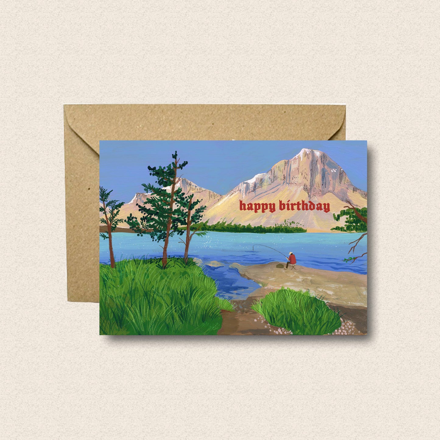 Happy Birthday Fishing Landscape Card: Biodegradable Cello Bags