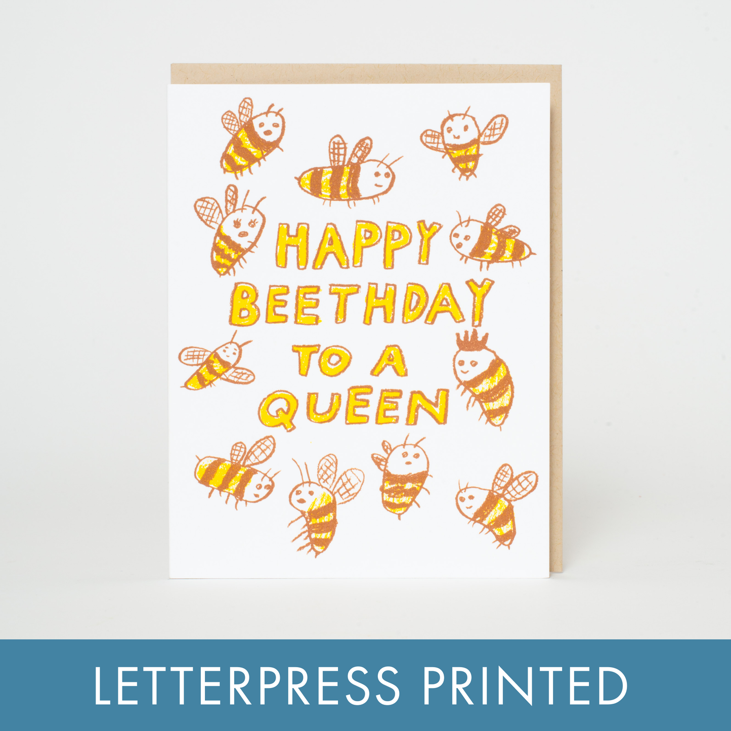 Bee Birthday Queen Letterpress Greeting Card