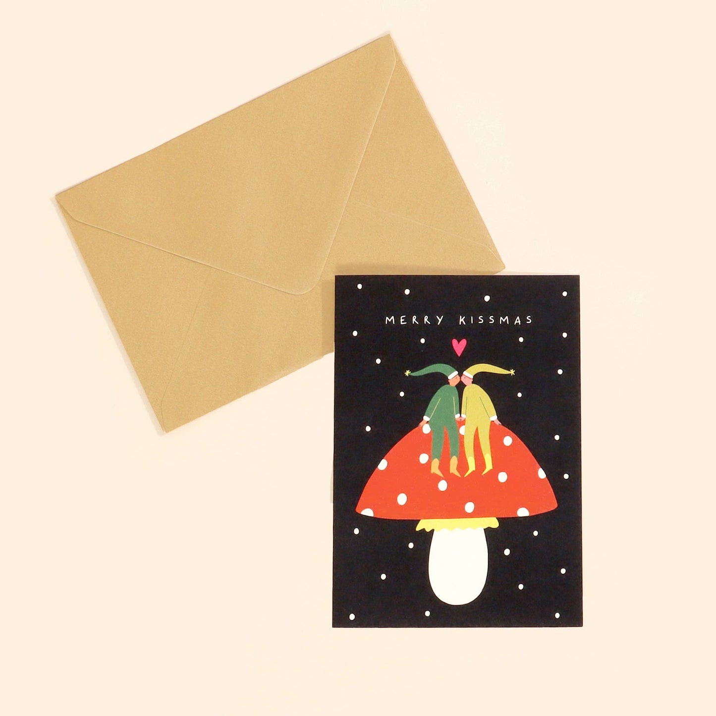 Merry Kissmas Christmas Card | Elves | Mushroom Card