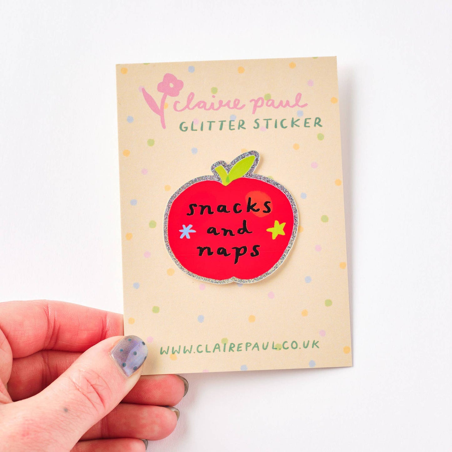 Snacks and Naps Apple Holographic Sticker: Without Backing Card