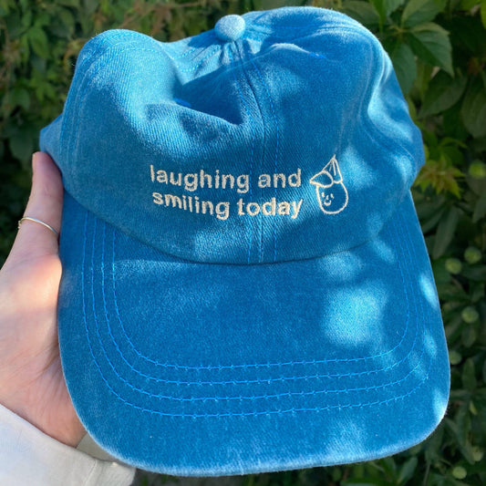 Laughing and Smiling Today Dad Cap: Denim Blue