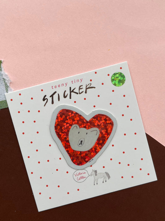 Glitter heart bear teeny tiny sticker