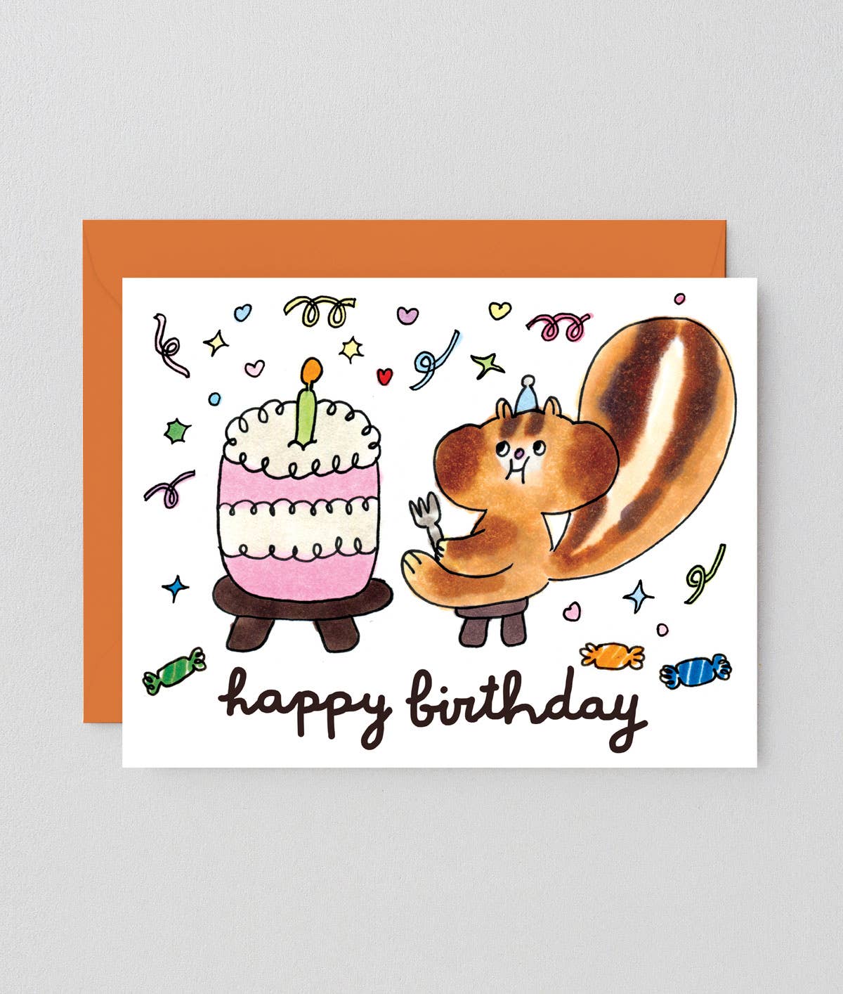 Happy Birthday Squirrel & Cake Kids Greeting Card