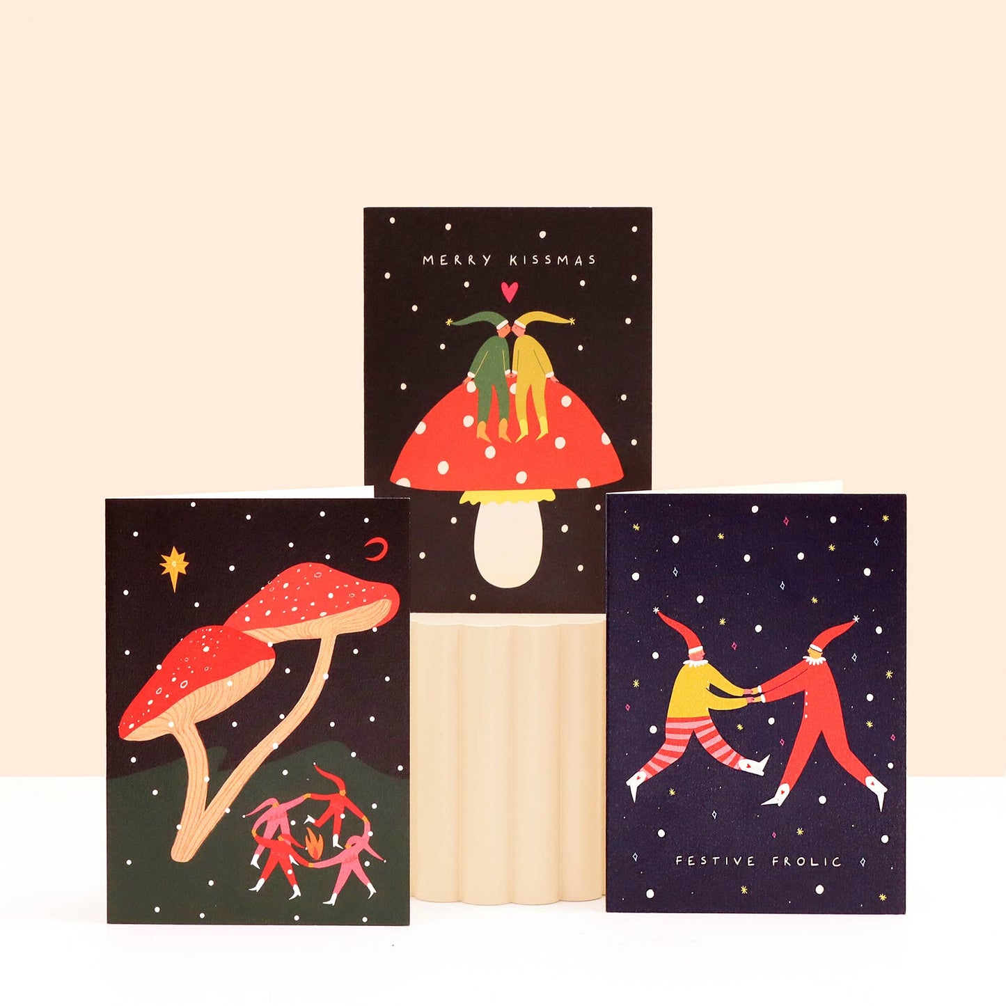Merry Kissmas Christmas Card | Elves | Mushroom Card