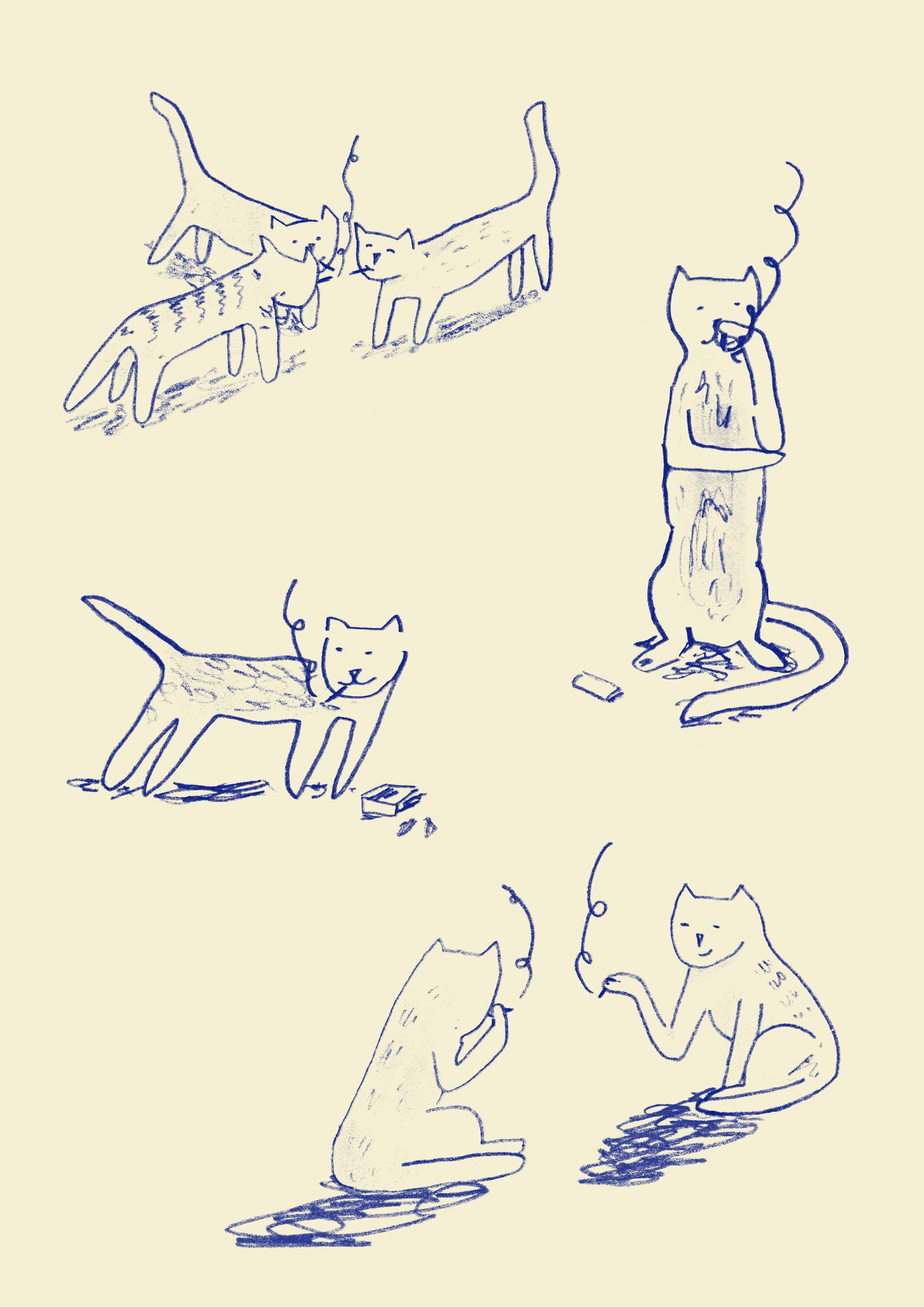 Smoking Cats Art Print A4