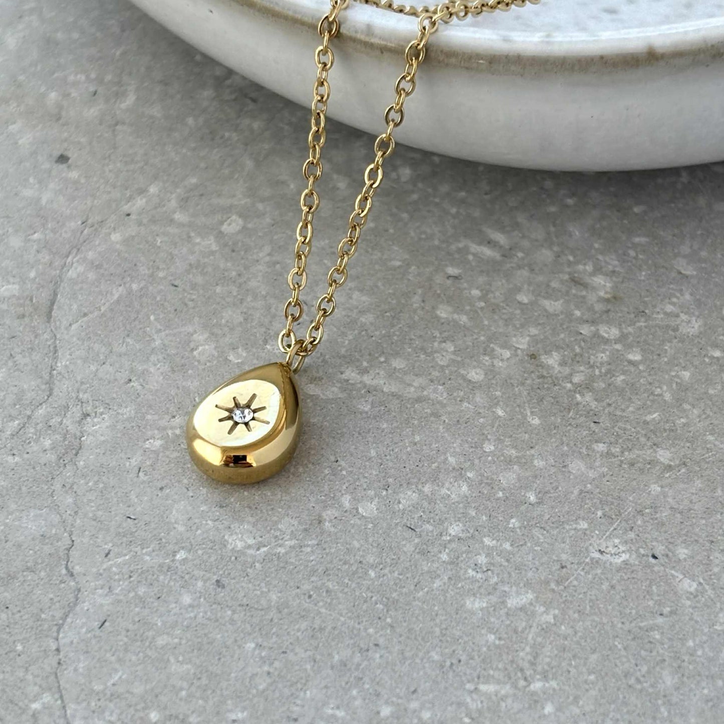 Tarnish Resistant Gold Teardrop Necklace