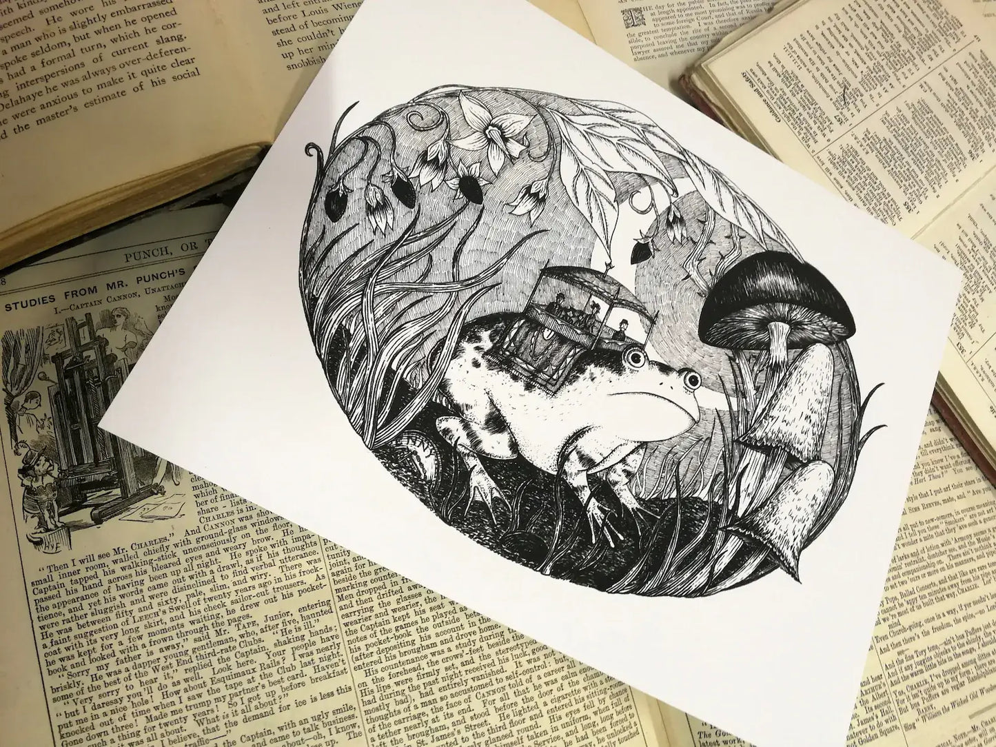 Hop On Hop Off- Fantasy Frog Art Print: A4