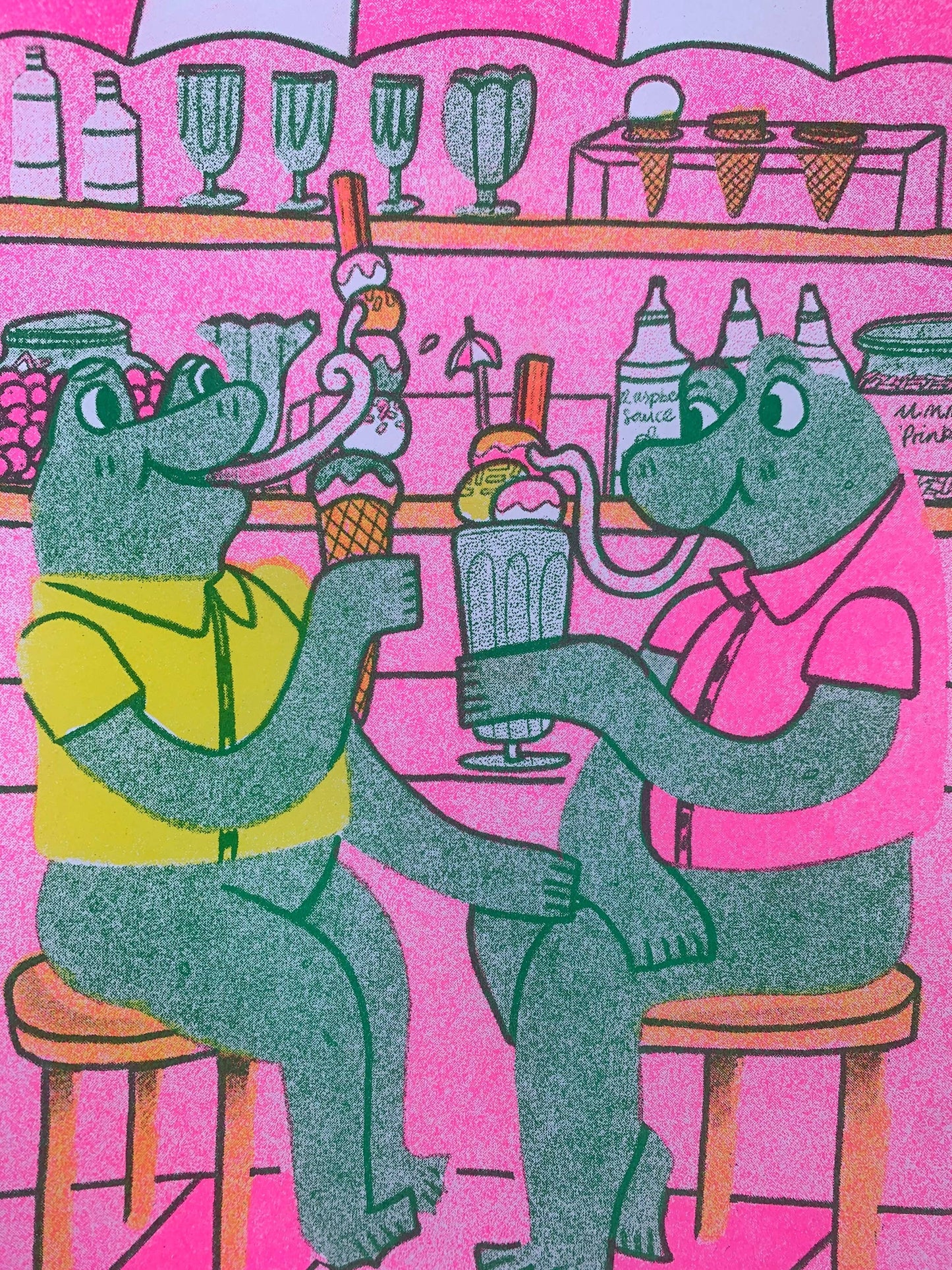 Ice Cream Parlour Frogs A4 Risograph Print