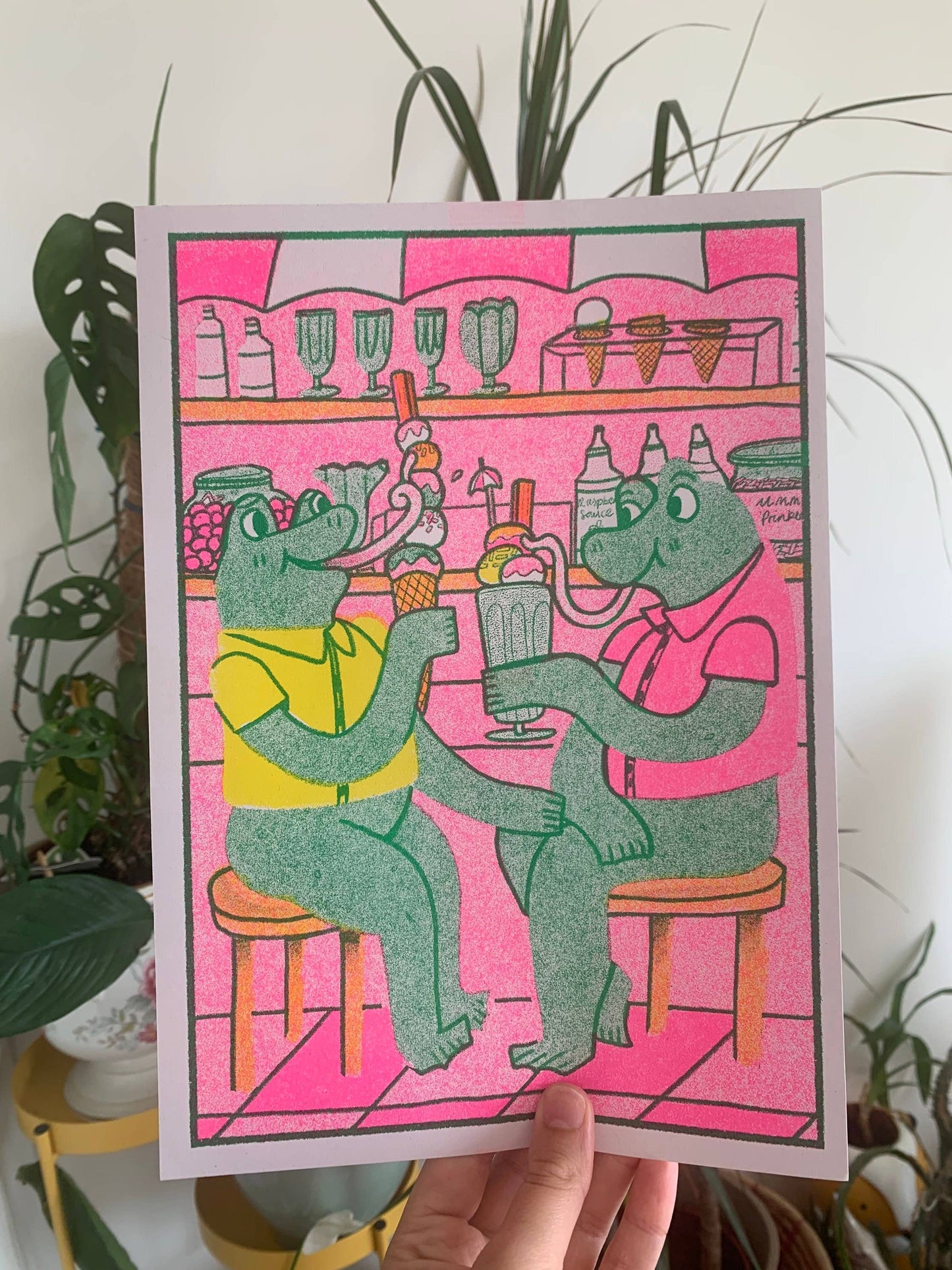 Ice Cream Parlour Frogs A4 Risograph Print