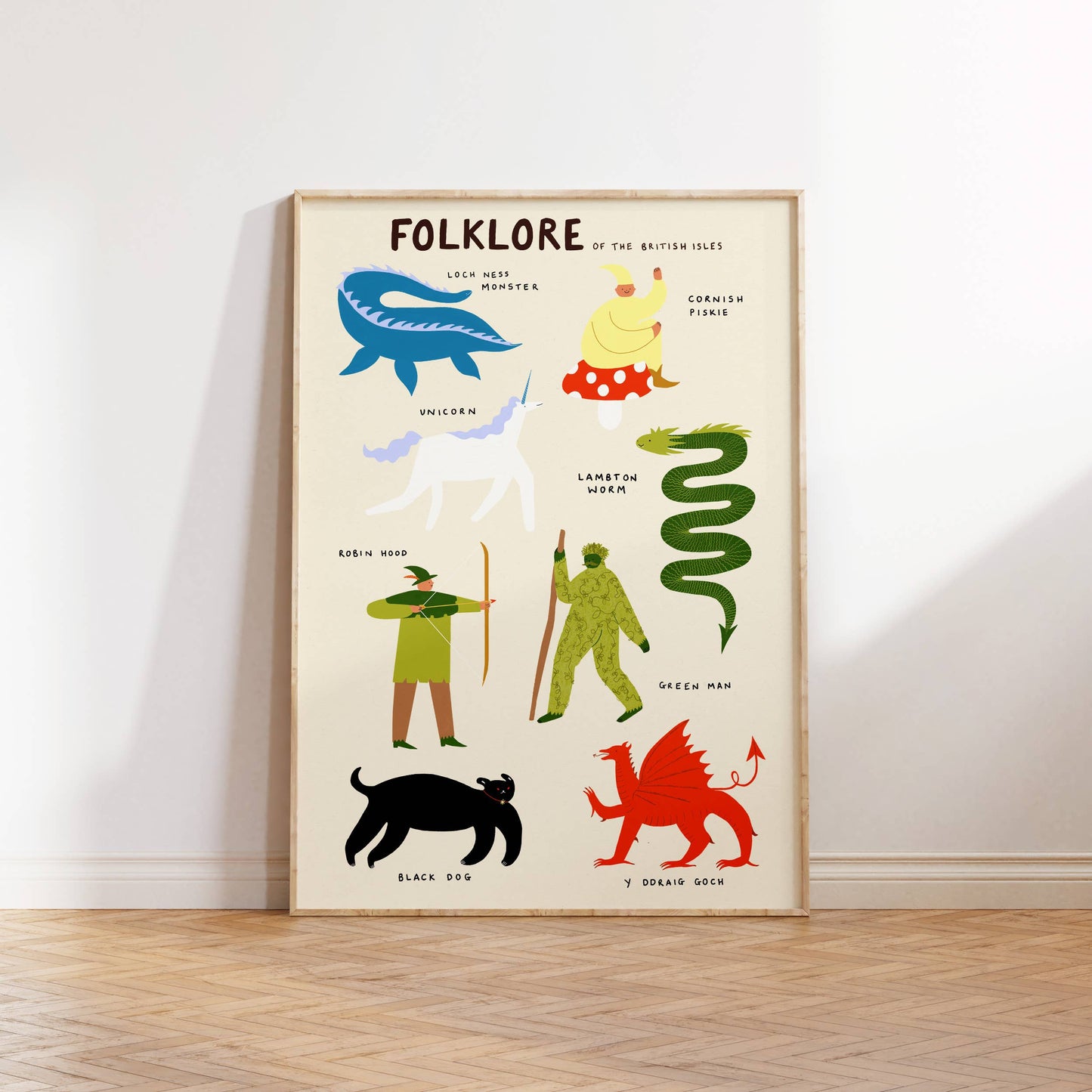 British Isles Folklore Creatures Art Print | Myths | Legends: A4