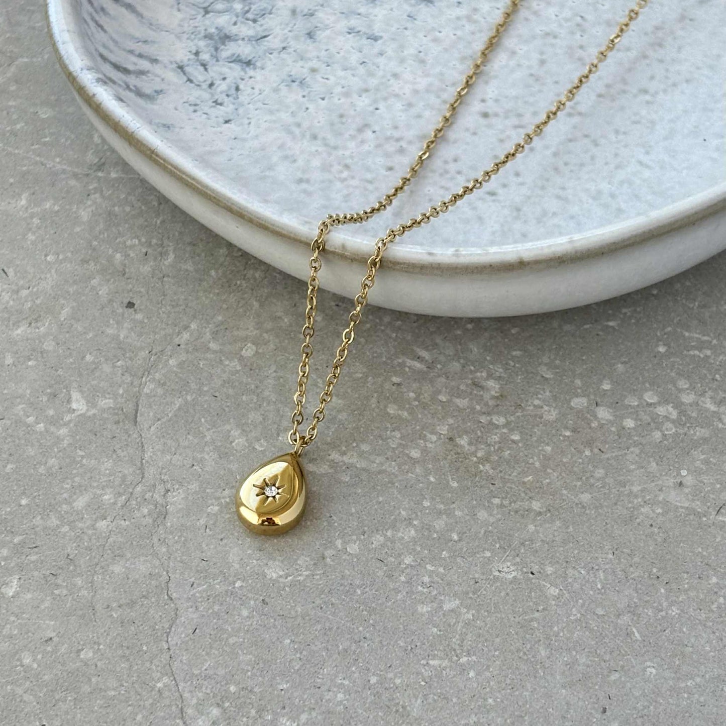 Tarnish Resistant Gold Teardrop Necklace