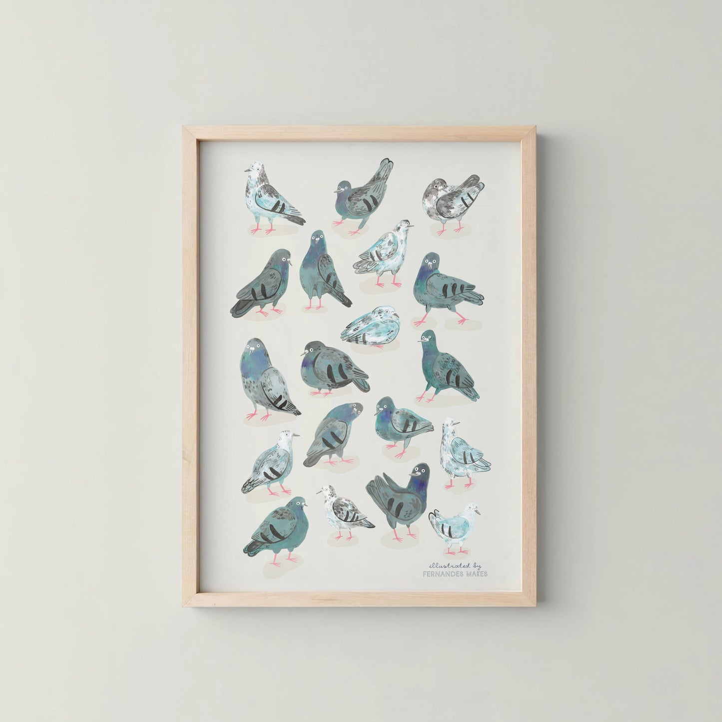 Pigeon Flock Fun Art Print: A4