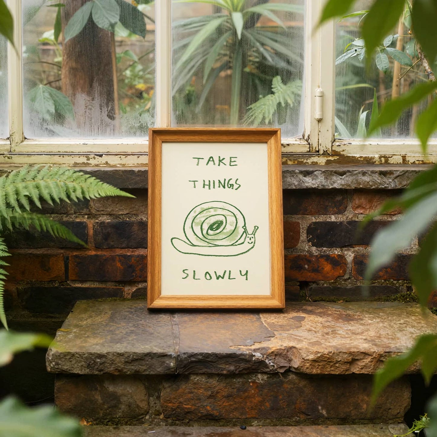 Take Things Slowly Snail Wall Art Print - Eco, Illustrated