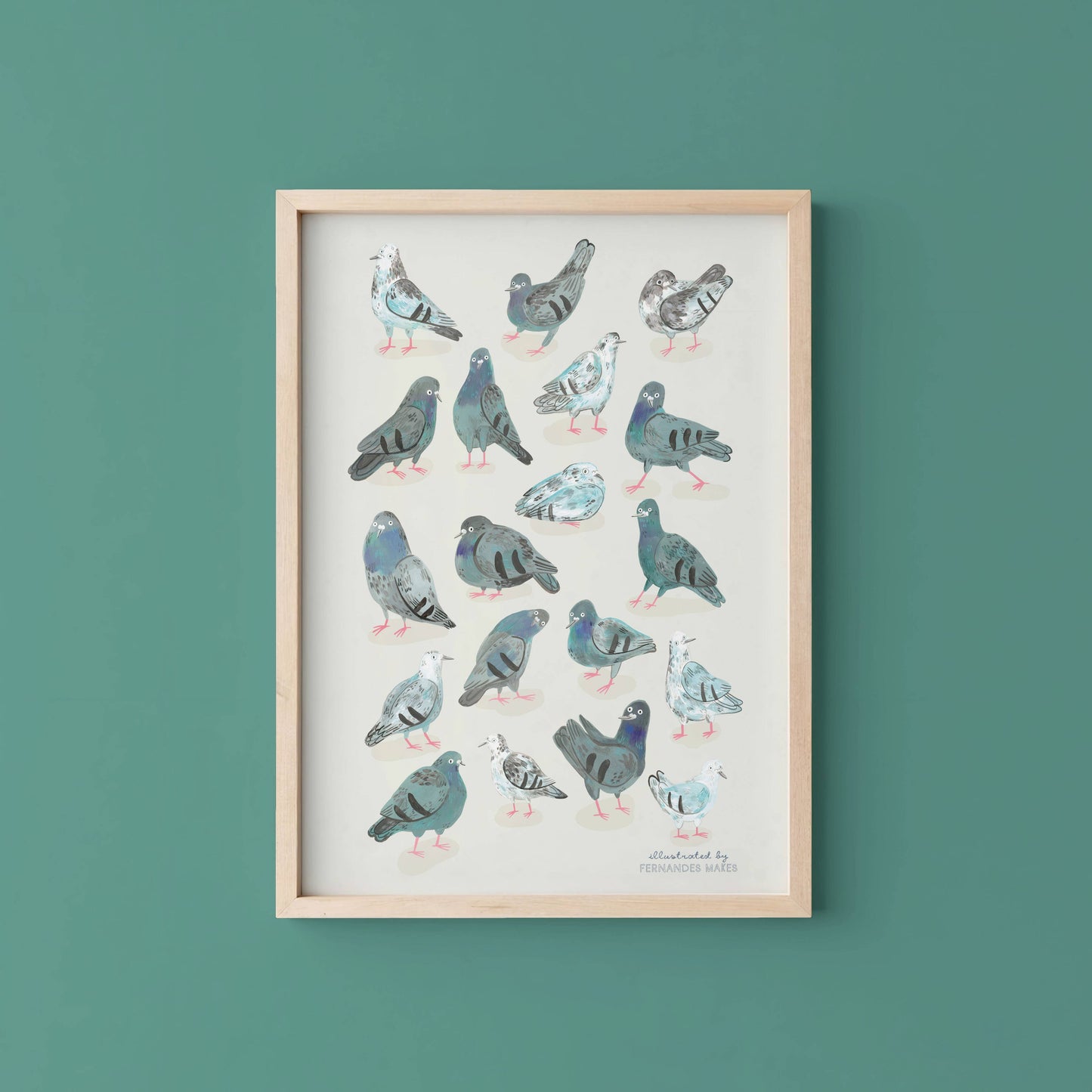 Pigeon Flock Fun Art Print: A4