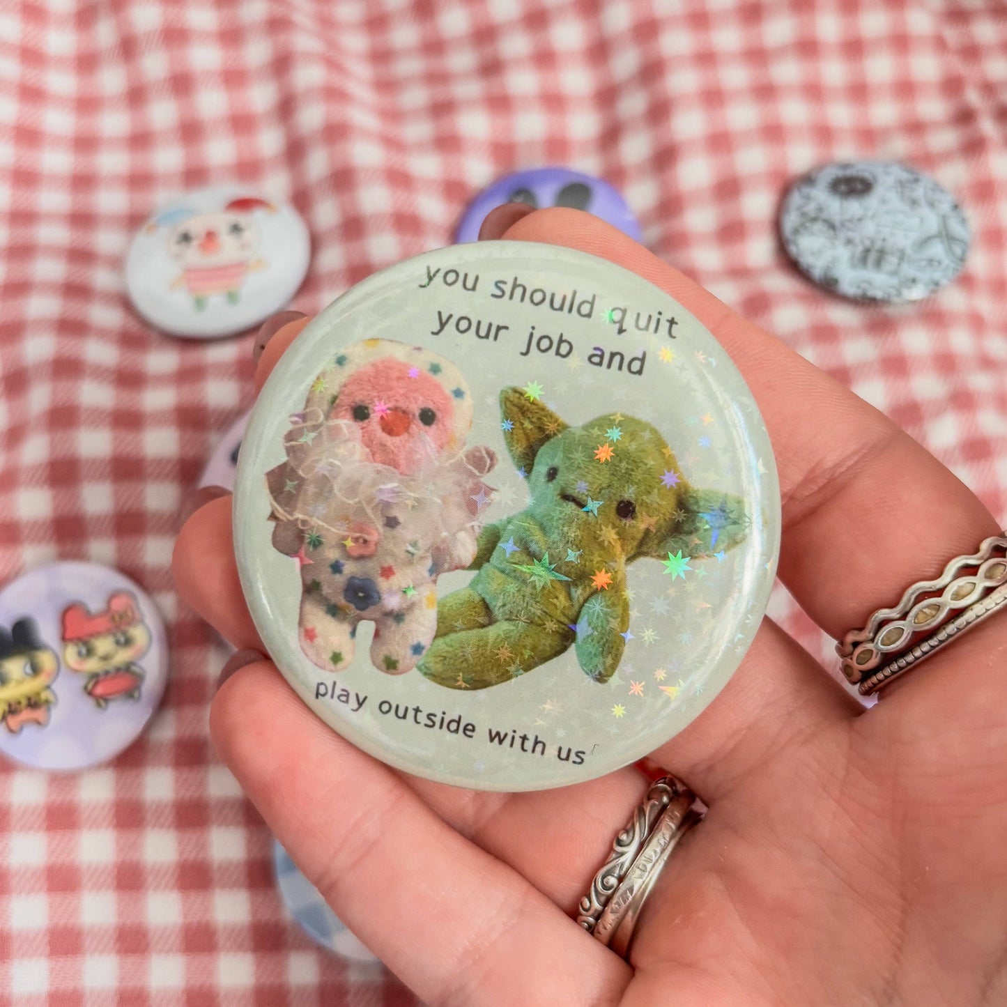 'Quit your job!' Goblin and Clown Button Badge