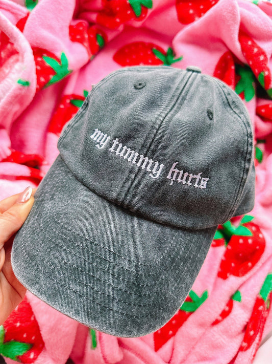 My Tummy Hurts embroidered baseball cap: Acid Wash Black
