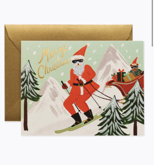 Skiing Santa Christmas Card