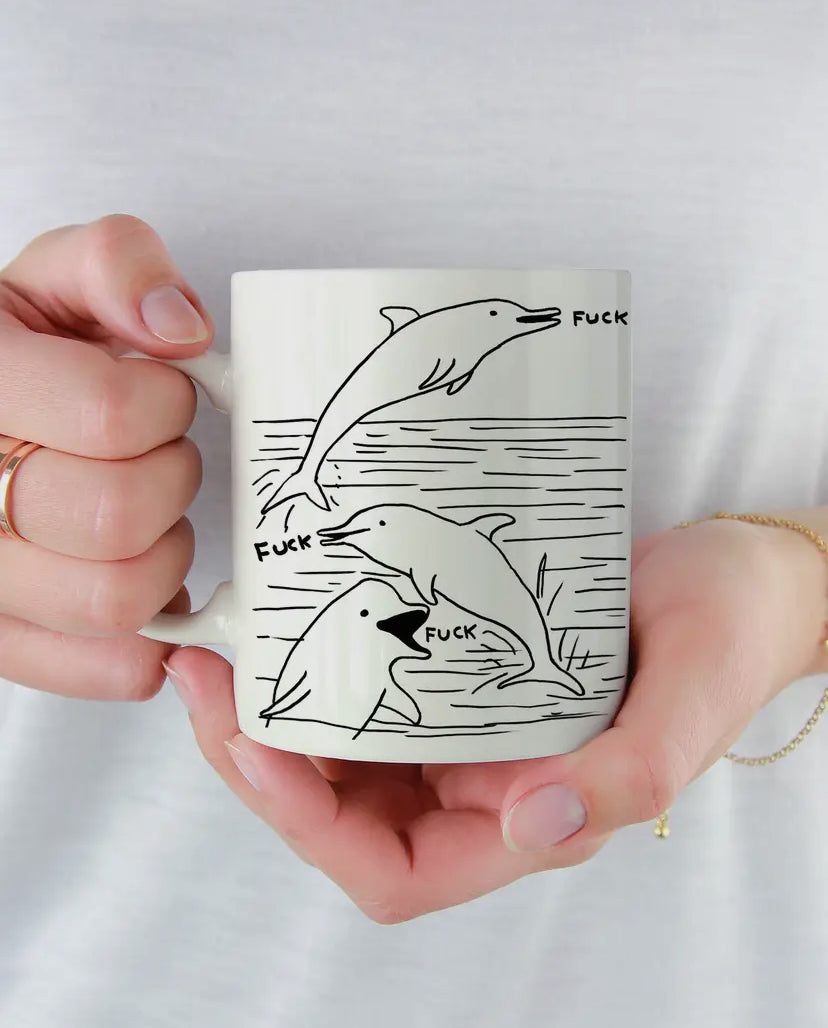 Dolphin Saying Fuck David Shrigley Mug