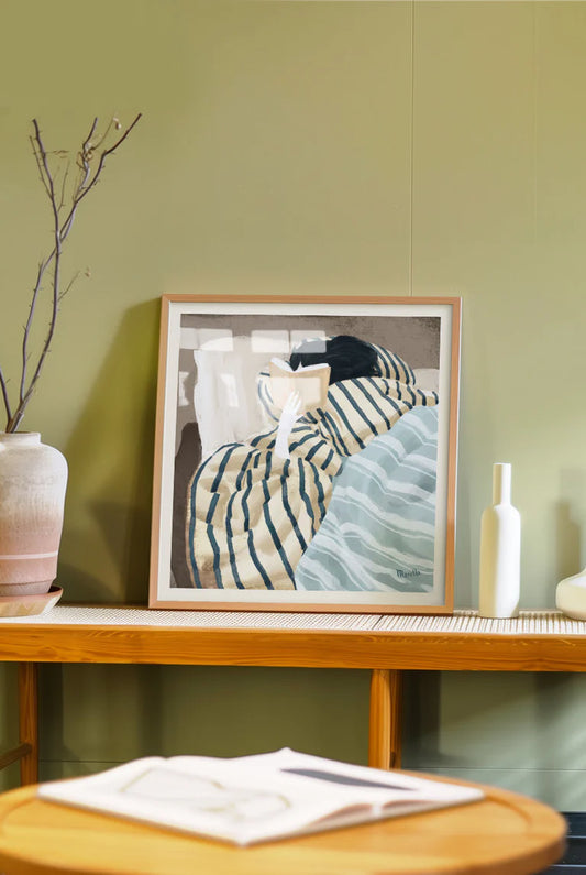 Reading in Bed XL Art Print