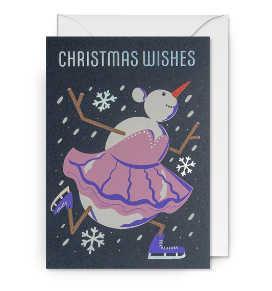 Skating Snowman Christmas Wishes Card