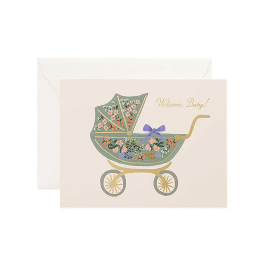 Floral Pram New Baby card