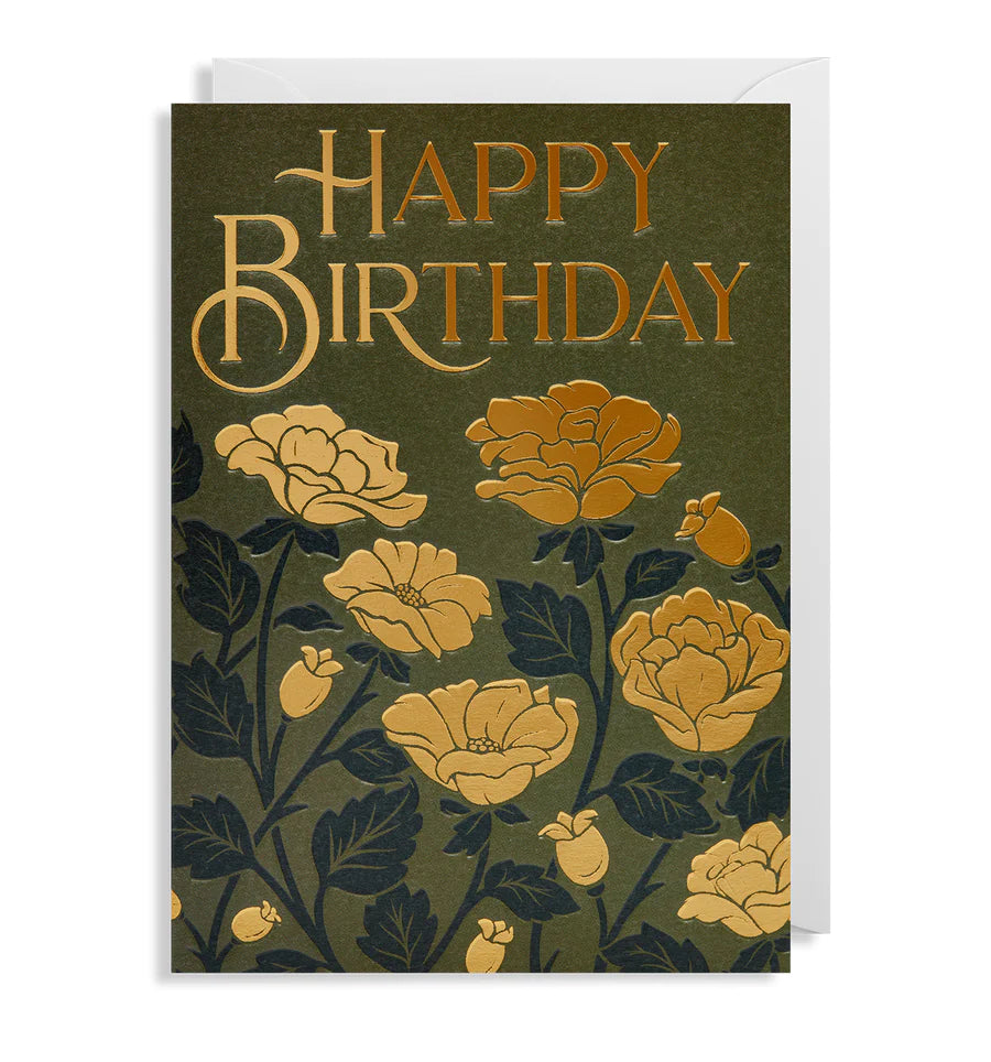Golden Roses Birthday Card