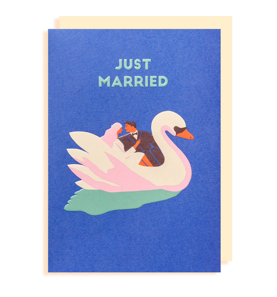 Swan Love Just Married Wedding Card