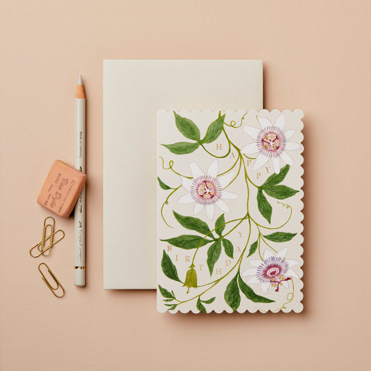 Passionfruit Flower Scalloped Birthday Card
