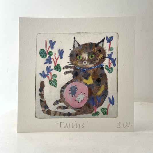 ‘Twins’ Square Cat Art Print