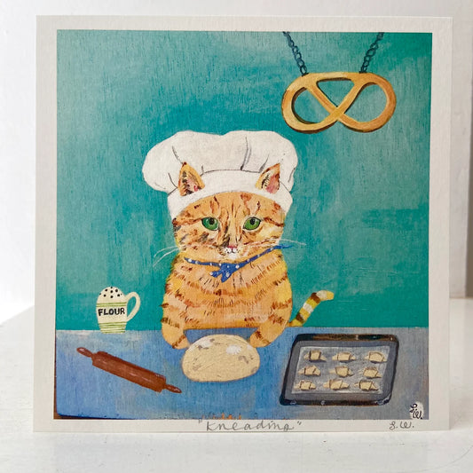 ‘Kneading’ Square Cat Art Print