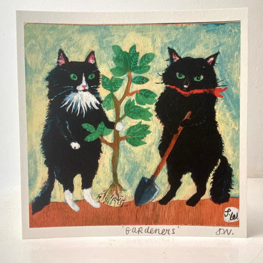 ‘Gardeners’ Square Cat Art Print