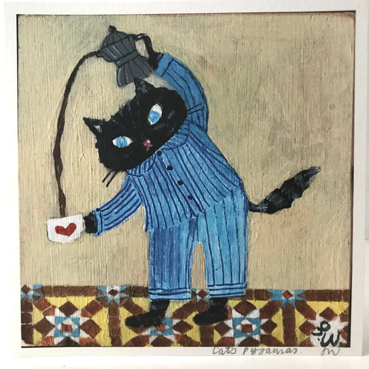 ‘Cat’s Pyjamas’ Square Cat Art Print