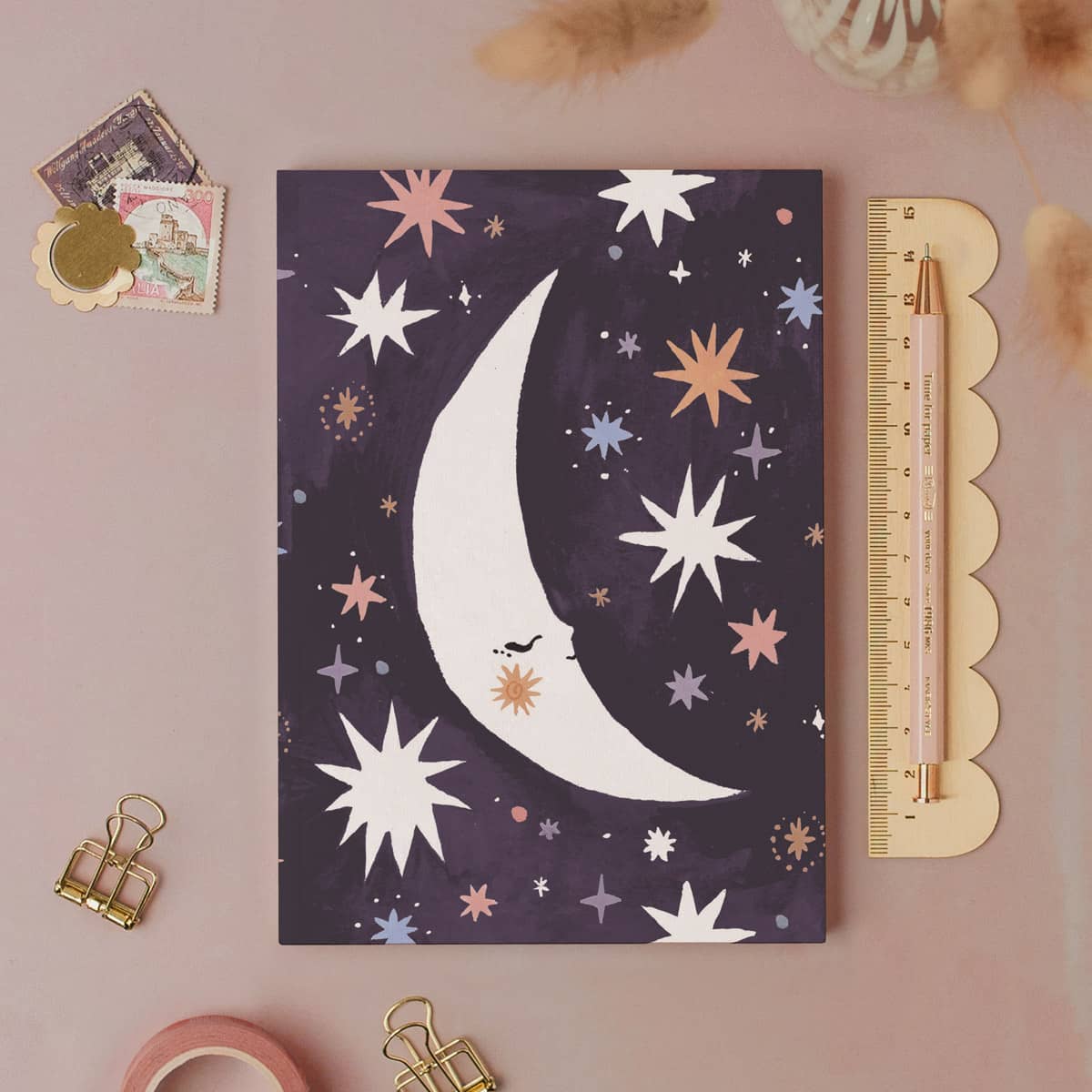 Sleeping Moon Pocket Notebook | Plain Page Mini Journal