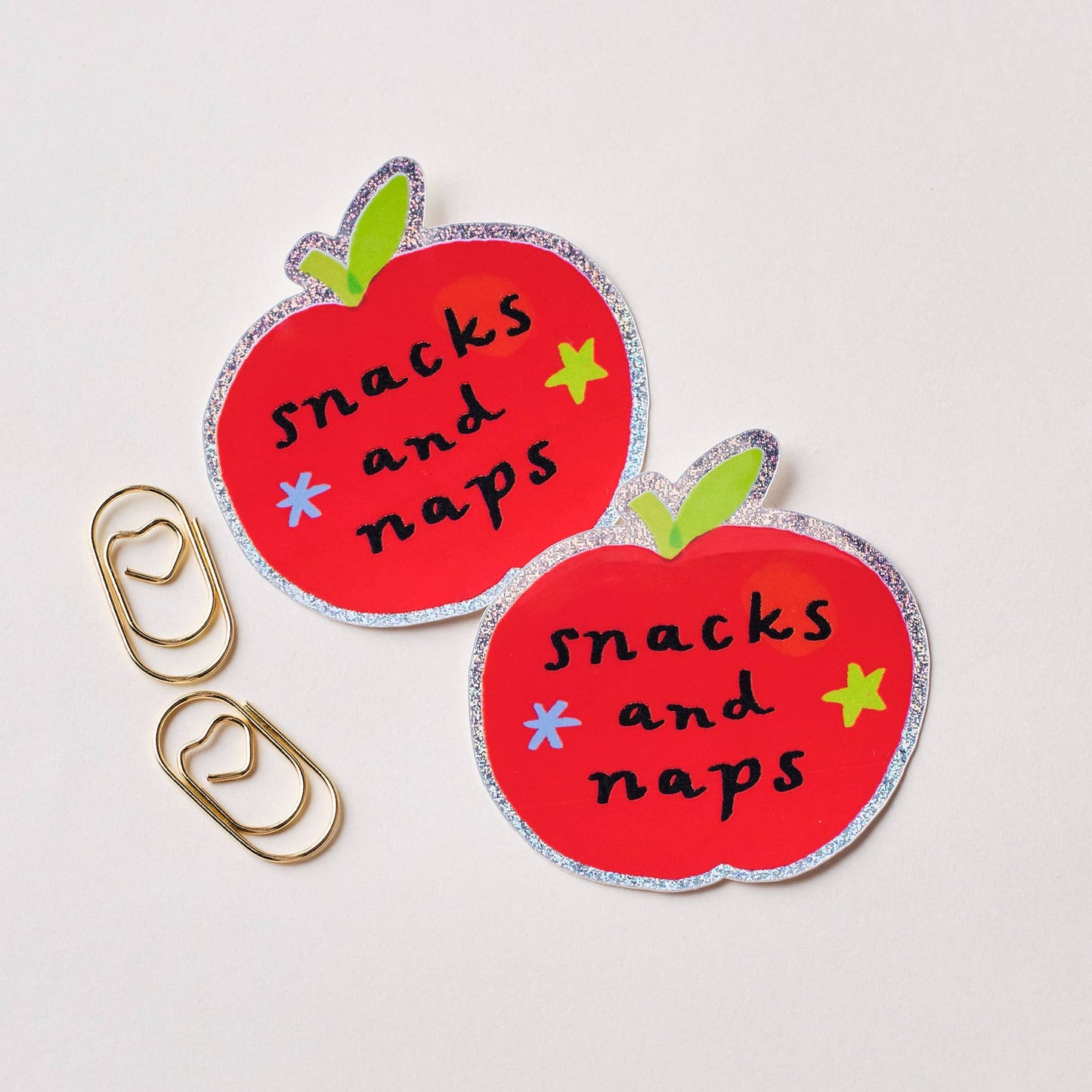 Snacks and Naps Apple Holographic Sticker: Without Backing Card