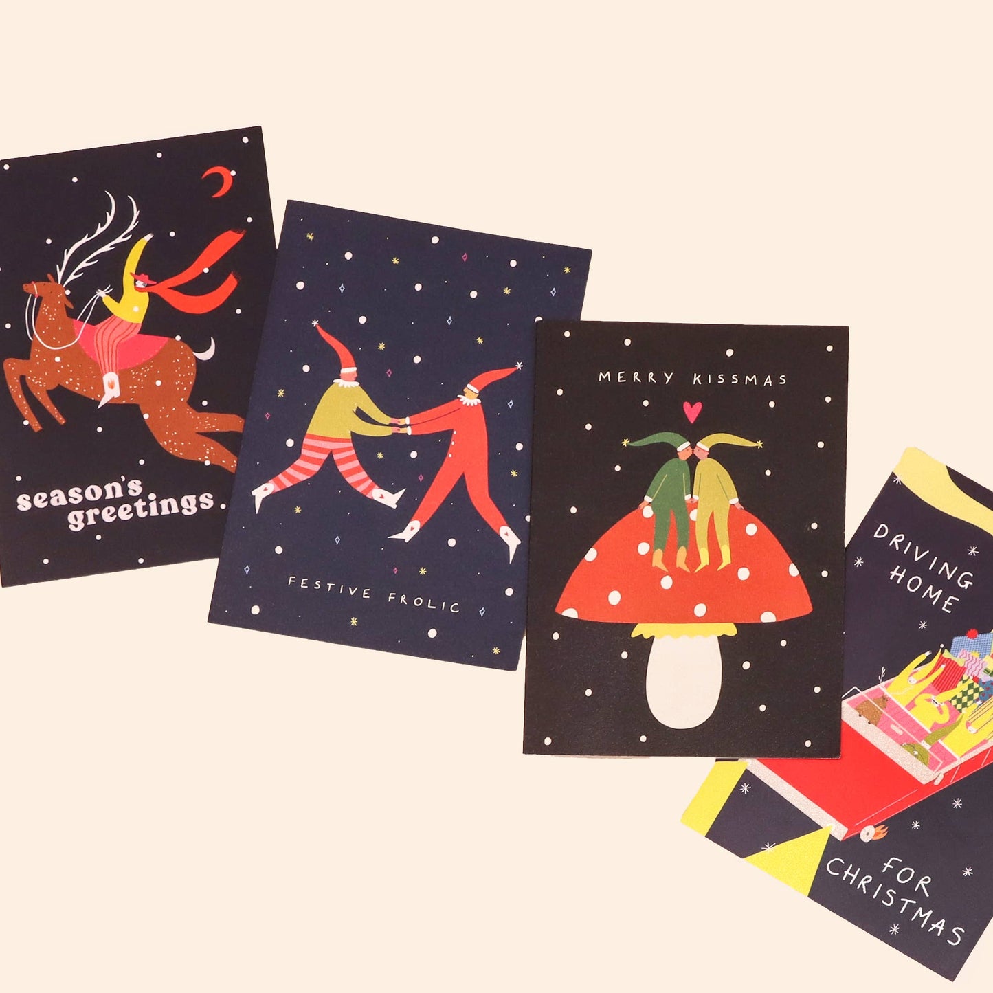 Merry Kissmas Christmas Card | Elves | Mushroom Card
